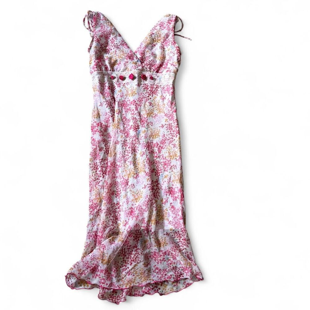 Ruby Rox Floral Maxi Dress Pink White Rosette Fairy Cottagecore Vintage Size S 7